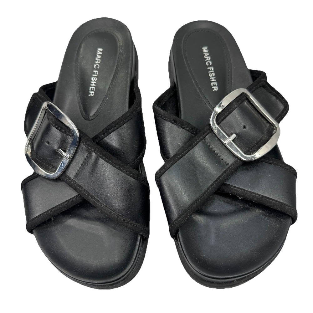 Marc Fisher Women's Size 8.5 Chunky Sandal Big Buckle Sandal Classic Black